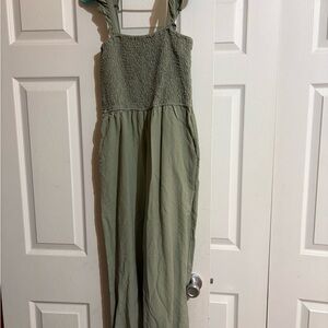 Green Smocked Jumpsuit